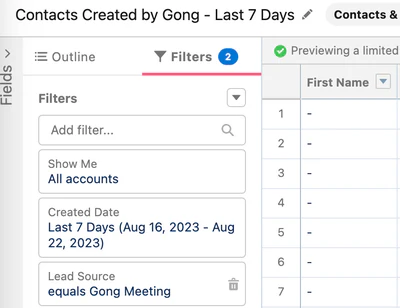 Report filters with Gong Meeting Lead Source Report filters with Gong Meeting Lead Source