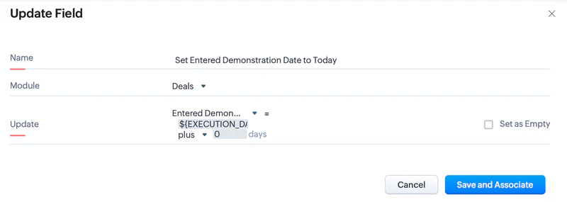 Set Entered Demonstration Date to today. Set Entered Demonstration Date to today.