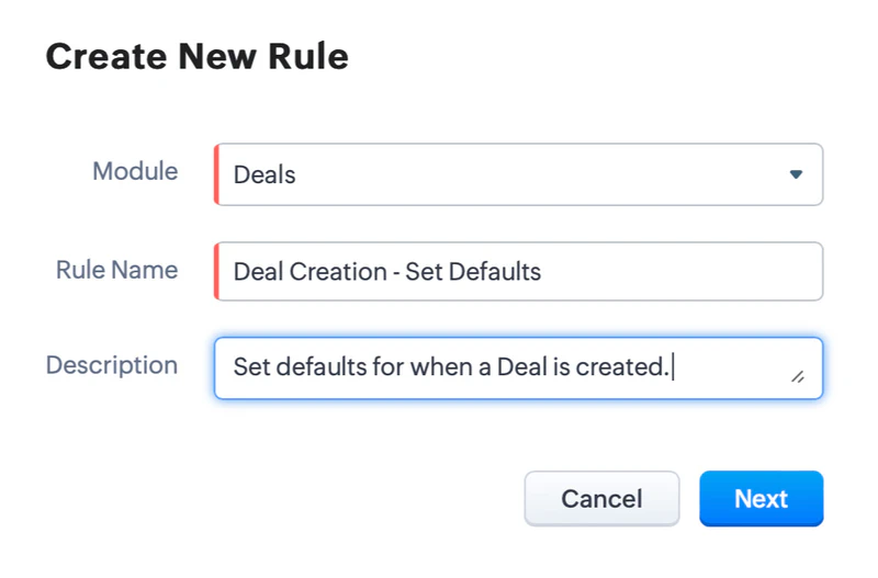 Create a new Zoho CRM Workflow rule Create a new Zoho CRM Workflow rule
